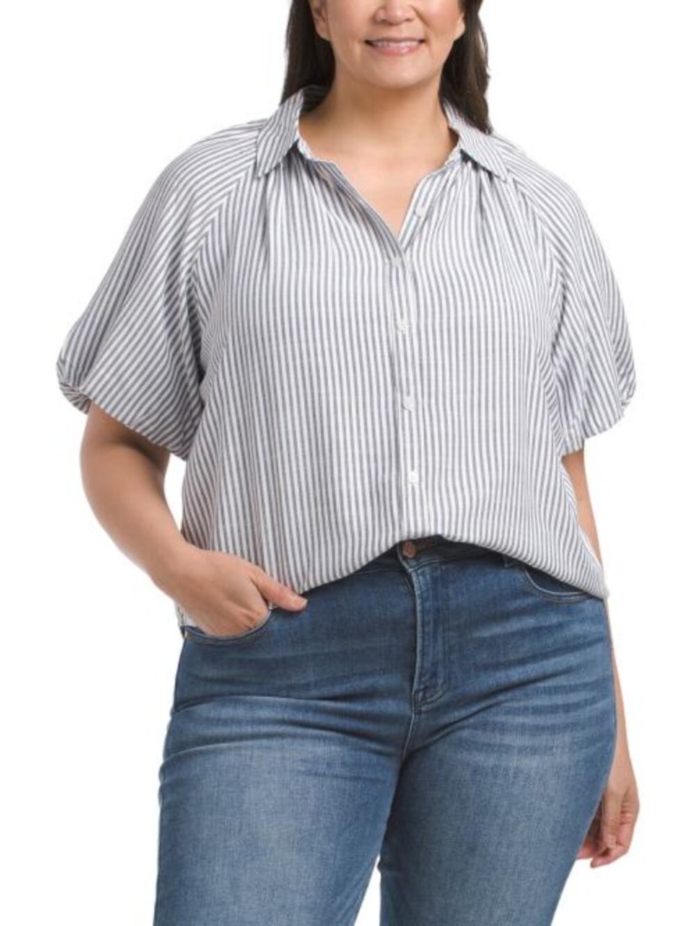 BY DESIGN Plus Bubble Sleeve Button Front Shirt